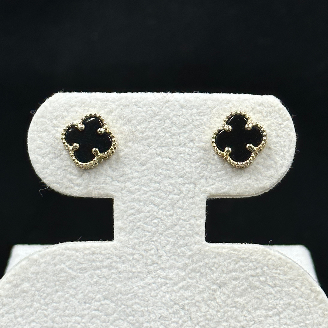 Clover Earrings Onyx 10k