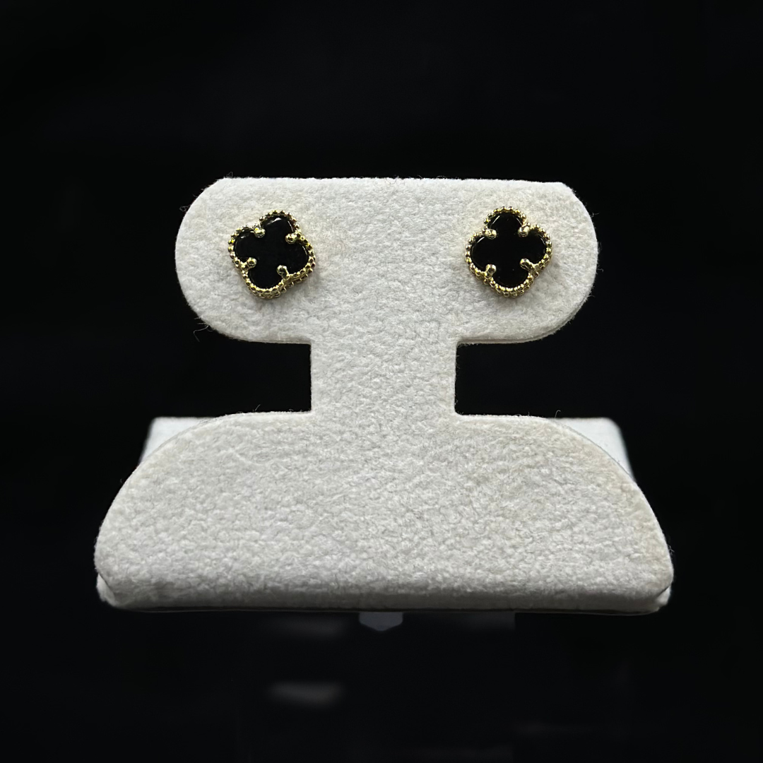 Clover Earrings Onyx 10k