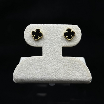 Clover Earrings Onyx 10k