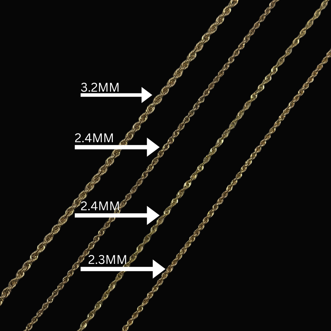 Rope chain 2.3mm - 3.2mm 10K