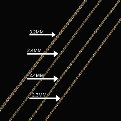 Rope chain 2.3mm - 3.2mm 10K